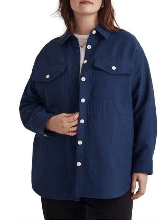 Madewell Jackets & Blazers - Madewell Oversized Button Front Shirt Jacket M Blue Gauze Utility Shacket